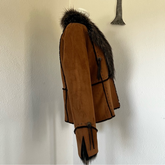 Regent Park Faux Suede & Fur Trim and Brown Crossover Jacket - Picture 5 of 9